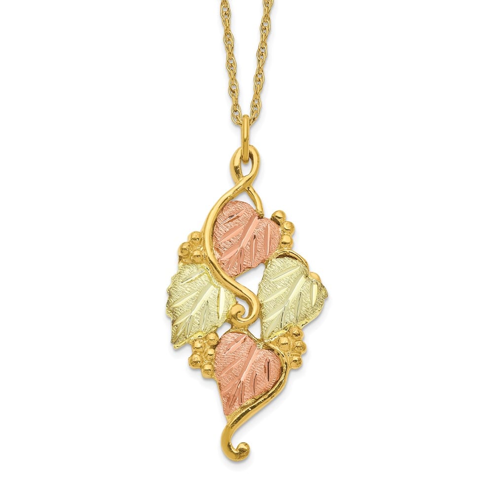 10K Tri-Color Black Hills Gold Grapes and Leaves 18 inch Necklace