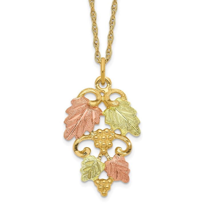 10K Tri-Color Black Hills Gold Grapes and Leaves 18 inch Necklace