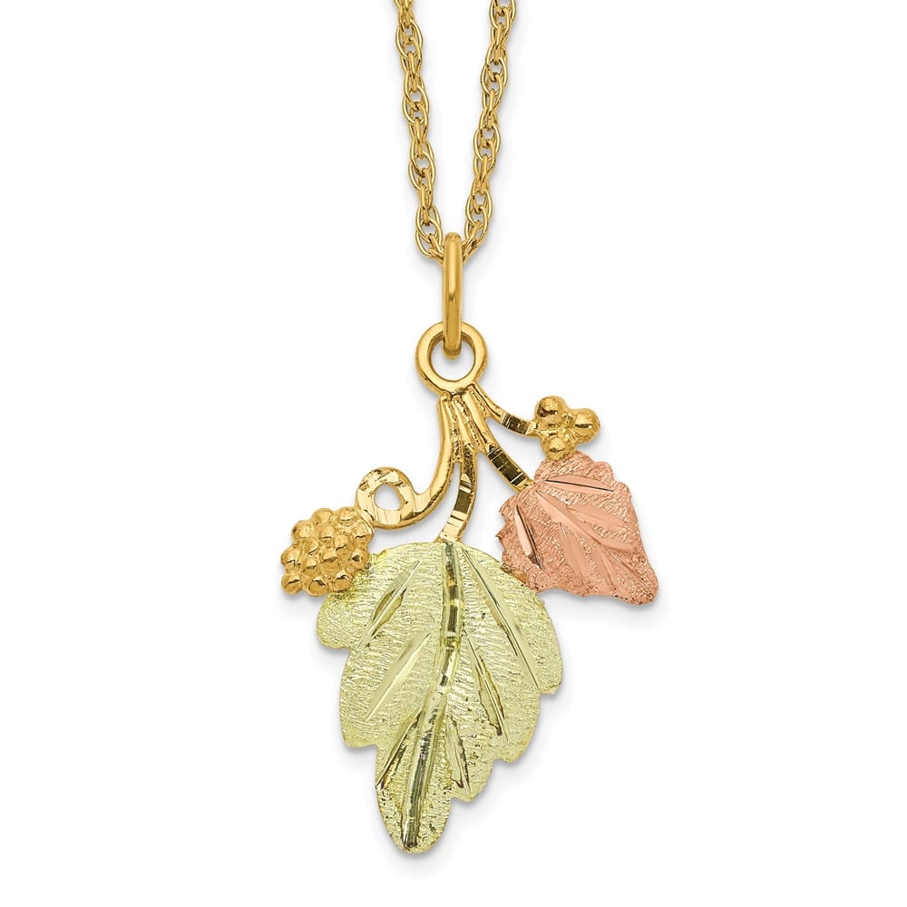 10K Tri-Color Black Hills Gold Grapes and Leaves 18 inch Necklace