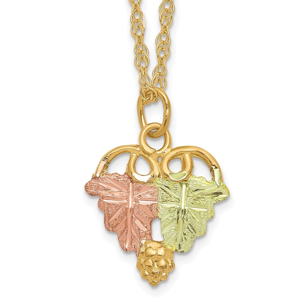 10K Tri-Color Black Hills Gold Grapes and Leaves 18 inch Necklace