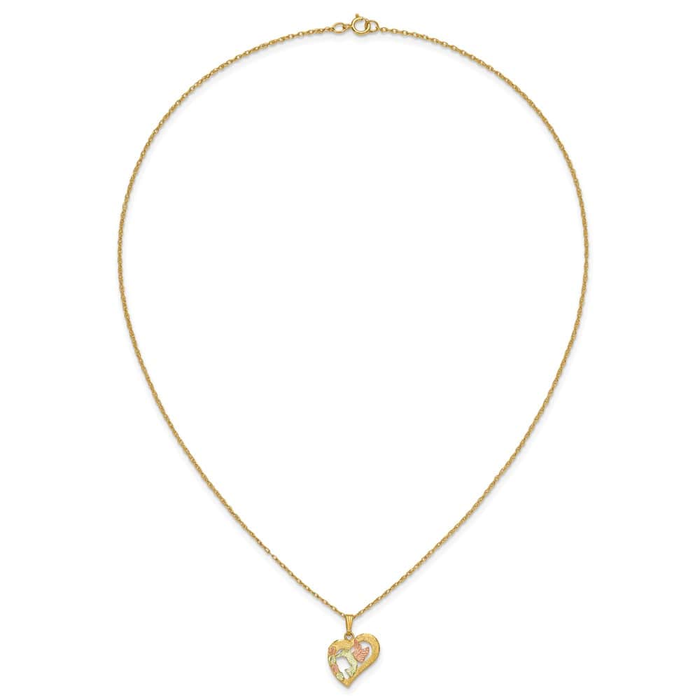 10K Tri-Color Black Hills Gold Hummingbird in Heart 18 inch Necklace