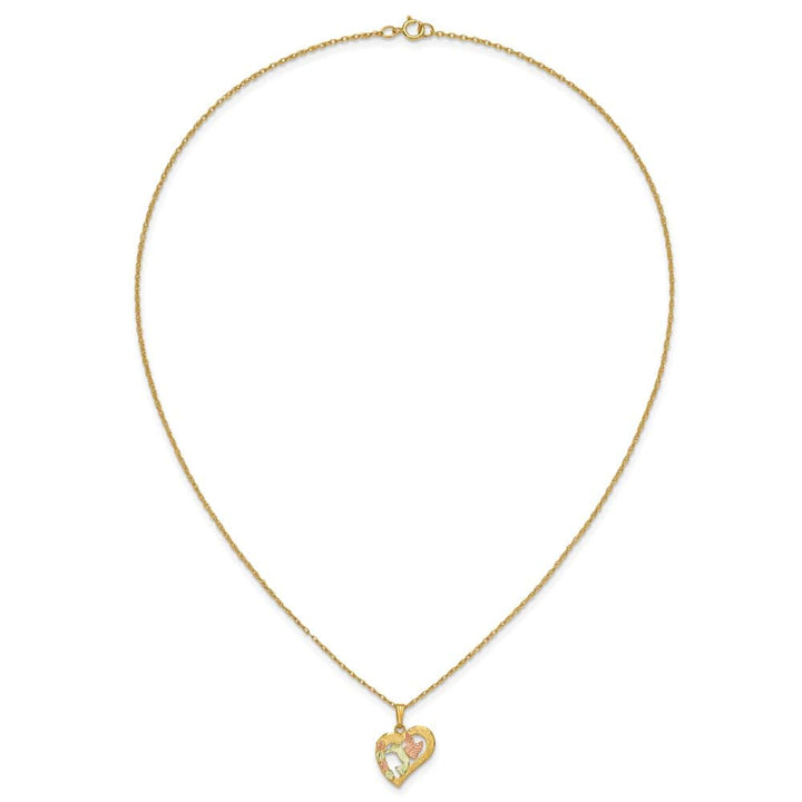 10K Tri-Color Black Hills Gold Hummingbird in Heart 18 inch Necklace