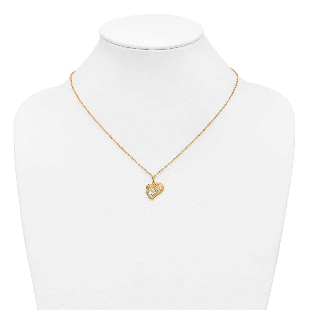 10K Tri-Color Black Hills Gold Hummingbird in Heart 18 inch Necklace