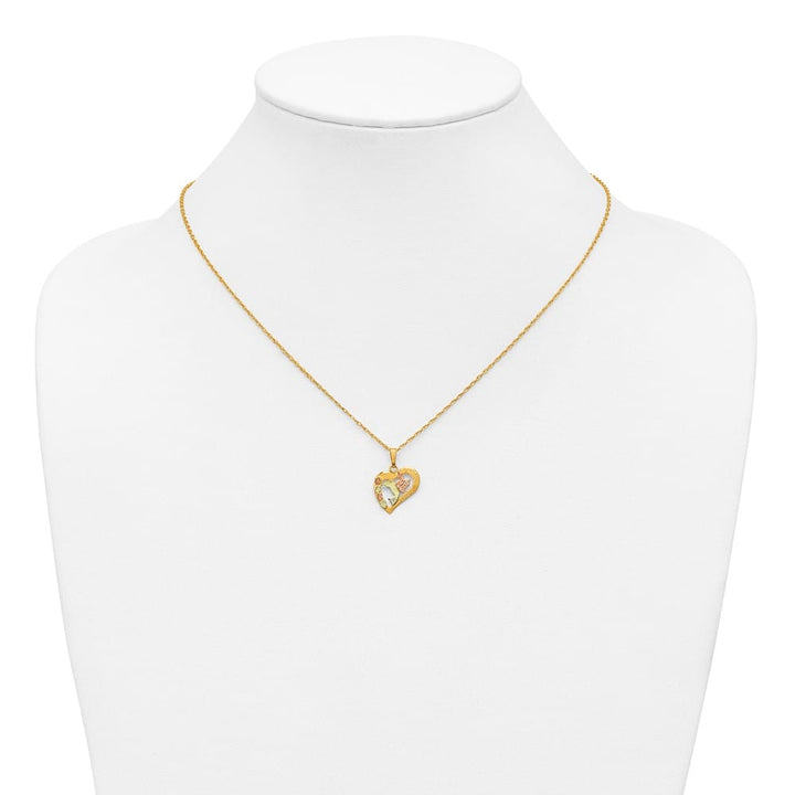 10K Tri-Color Black Hills Gold Hummingbird in Heart 18 inch Necklace