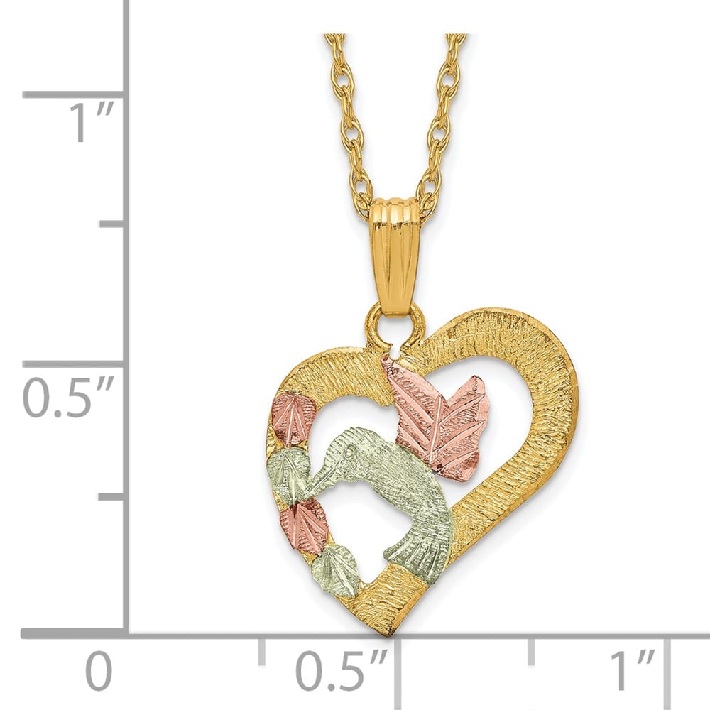 10K Tri-Color Black Hills Gold Hummingbird in Heart 18 inch Necklace