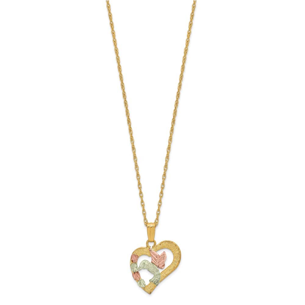 10K Tri-Color Black Hills Gold Hummingbird in Heart 18 inch Necklace