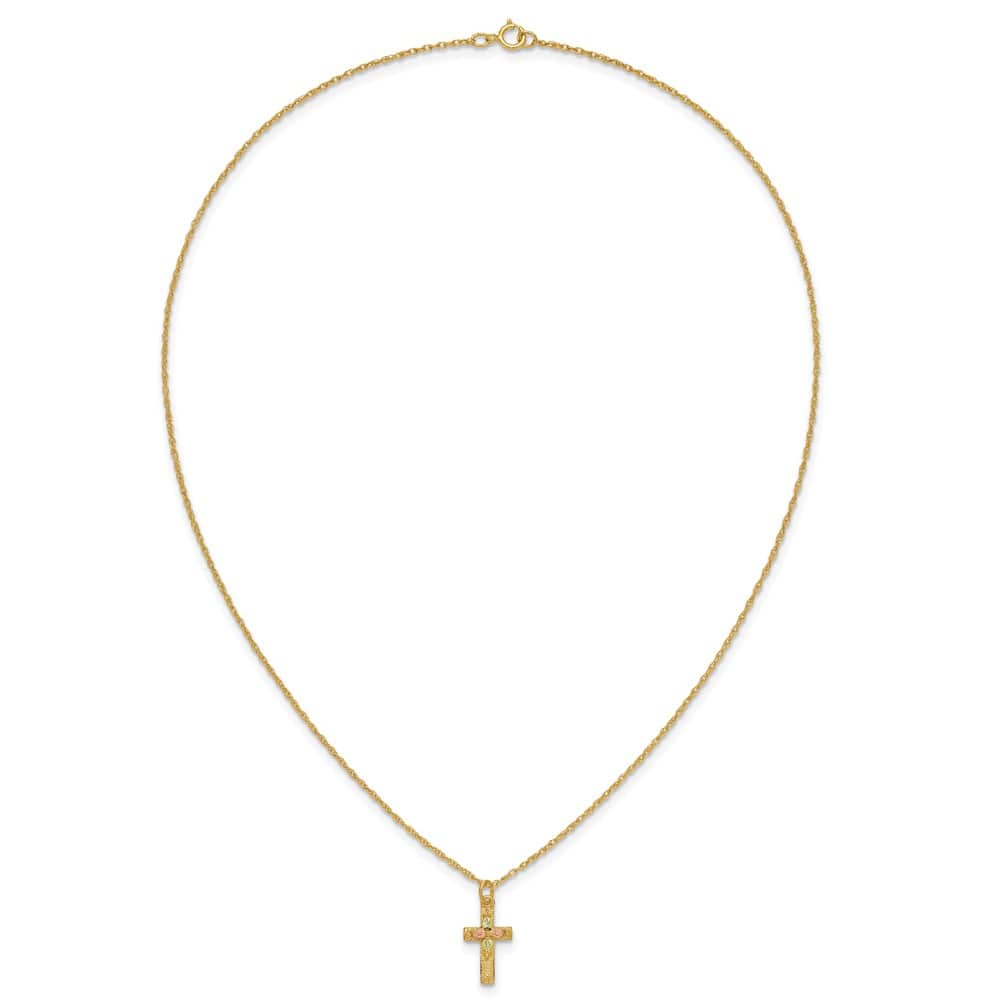 10K Tri-Color Black Hills Gold Leaves on Cross 18 inch Necklace