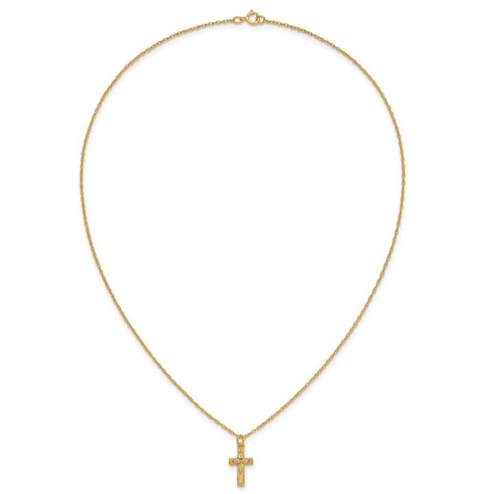 10K Tri-Color Black Hills Gold Leaves on Cross 18 inch Necklace
