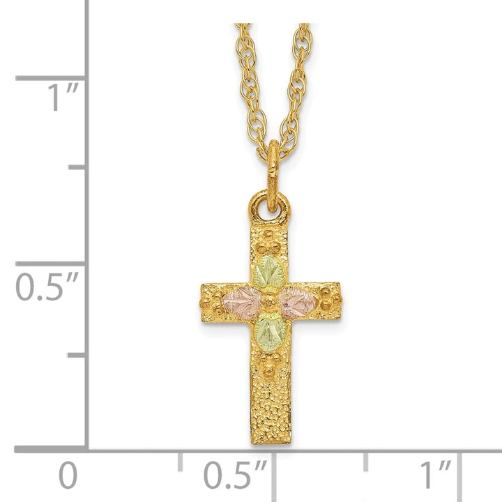 10K Tri-Color Black Hills Gold Leaves on Cross 18 inch Necklace