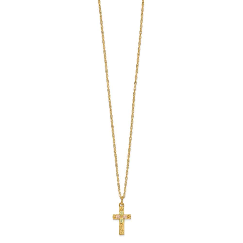 10K Tri-Color Black Hills Gold Leaves on Cross 18 inch Necklace