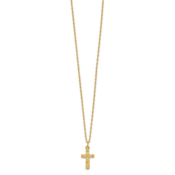 10K Tri-Color Black Hills Gold Leaves on Cross 18 inch Necklace