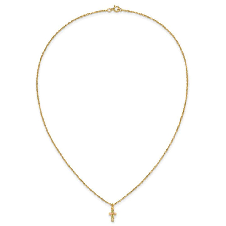 10K Tri-Color Black Hills Gold Leaves on Small Cross 18 inch Necklace