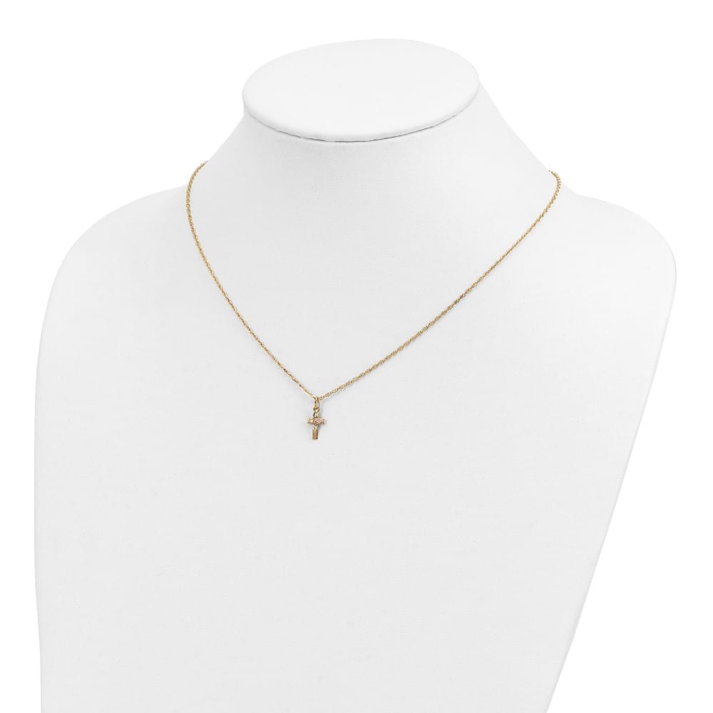 10K Tri-Color Black Hills Gold Leaves on Small Cross 18 inch Necklace