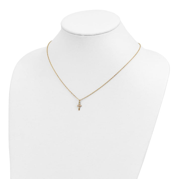 10K Tri-Color Black Hills Gold Leaves on Small Cross 18 inch Necklace
