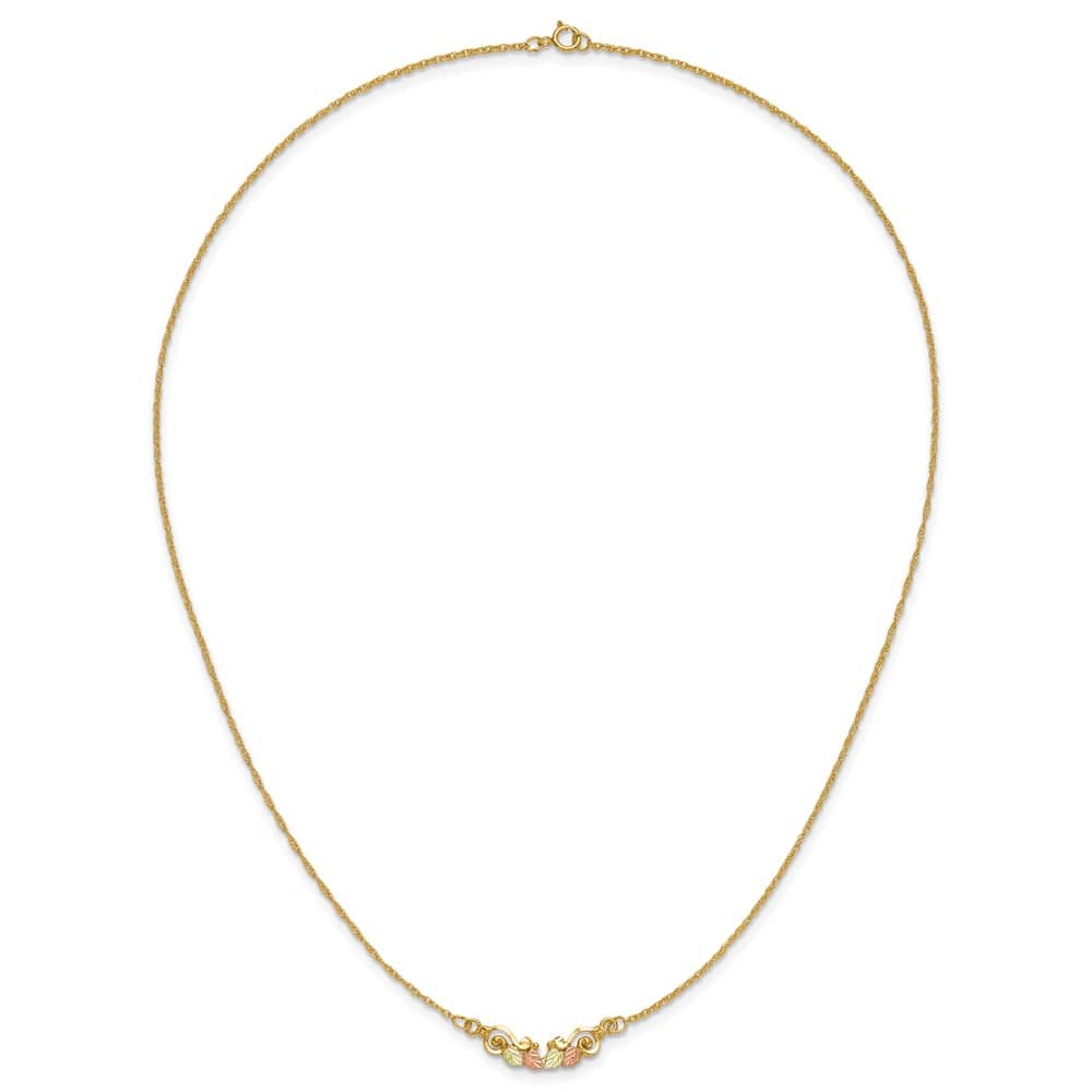 10K Tri-Color Black Hills Gold Leaves Scroll Bar 19 inch Necklace