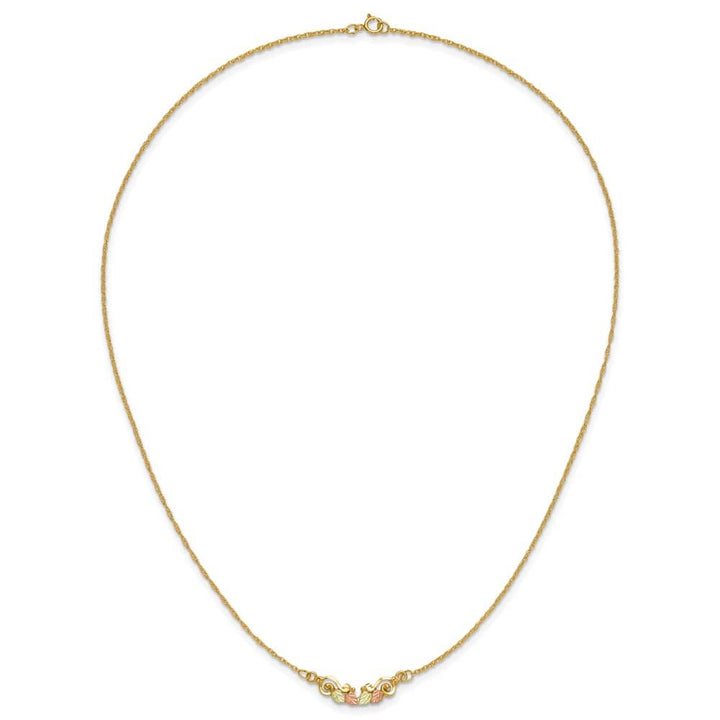 10K Tri-Color Black Hills Gold Leaves Scroll Bar 19 inch Necklace