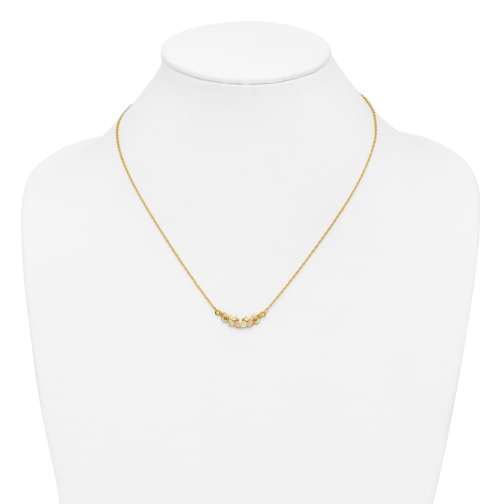 10K Tri-Color Black Hills Gold Leaves Scroll Bar 19 inch Necklace
