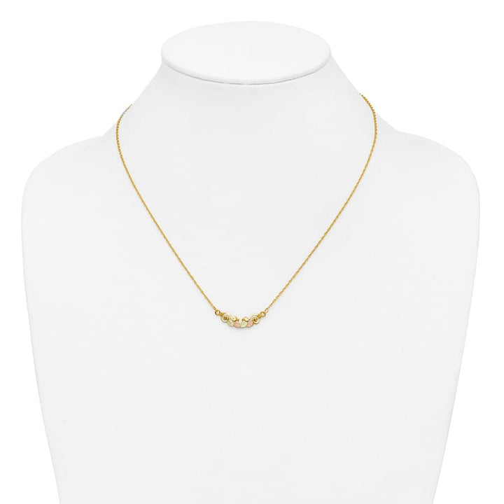 10K Tri-Color Black Hills Gold Leaves Scroll Bar 19 inch Necklace