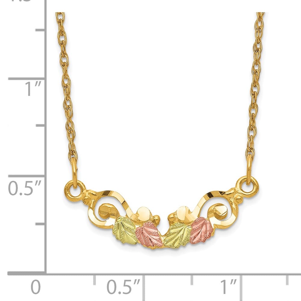 10K Tri-Color Black Hills Gold Leaves Scroll Bar 19 inch Necklace
