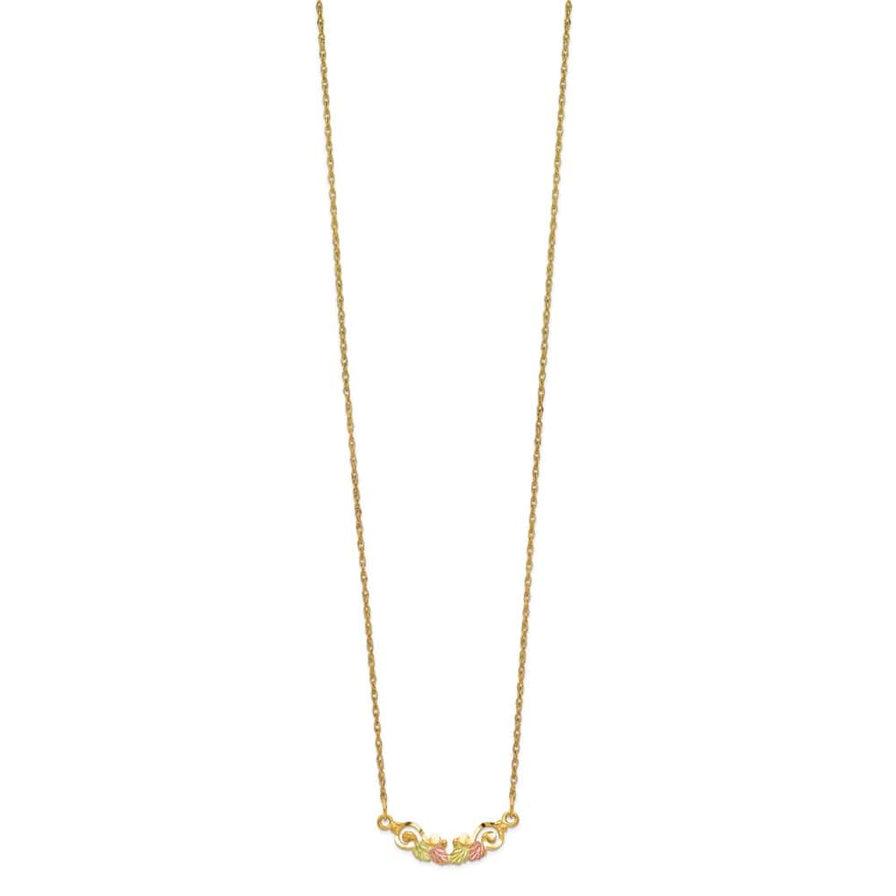 10K Tri-Color Black Hills Gold Leaves Scroll Bar 19 inch Necklace
