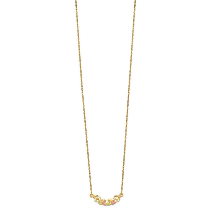 10K Tri-Color Black Hills Gold Leaves Scroll Bar 19 inch Necklace