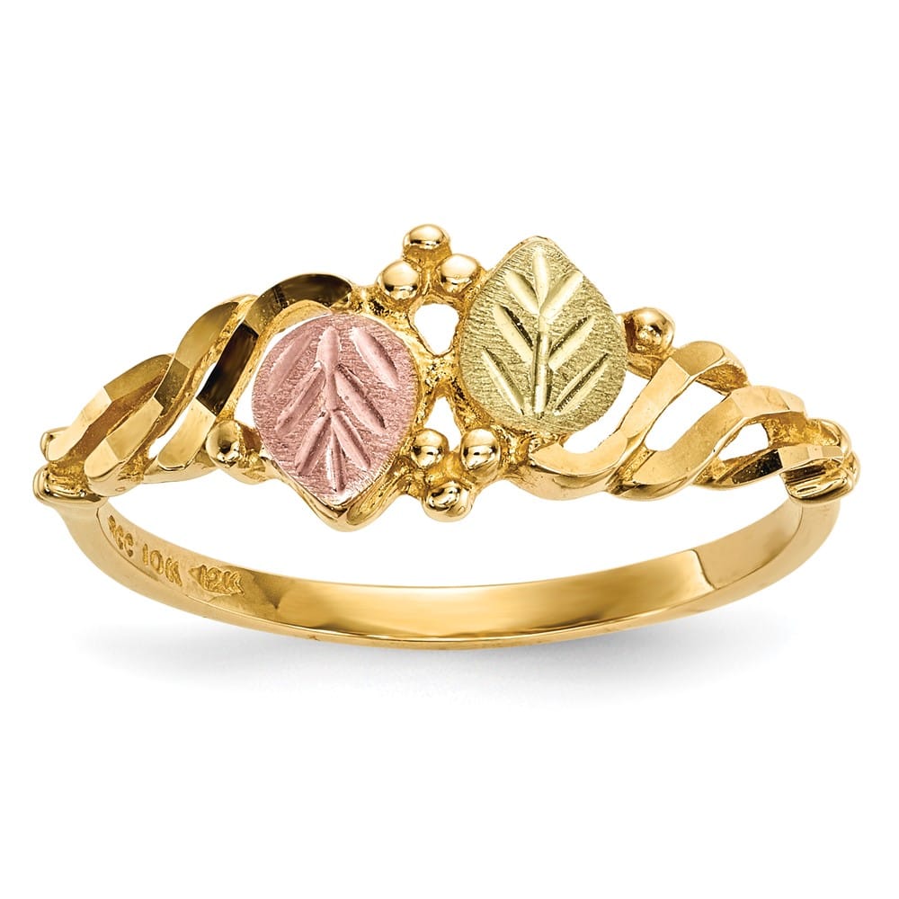10K Tri-Color Black Hills Gold Leaves Twist Ring