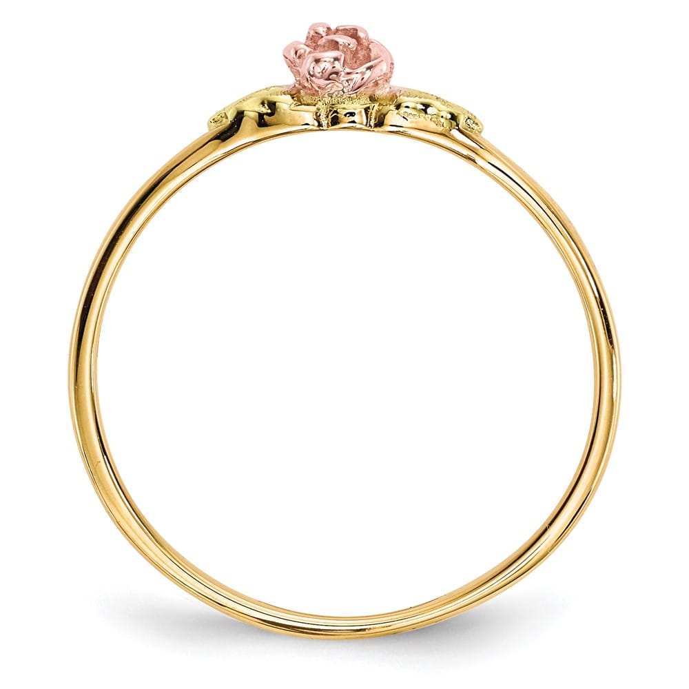 10K Tri-Color Black Hills Gold Rose and Leaves Ring