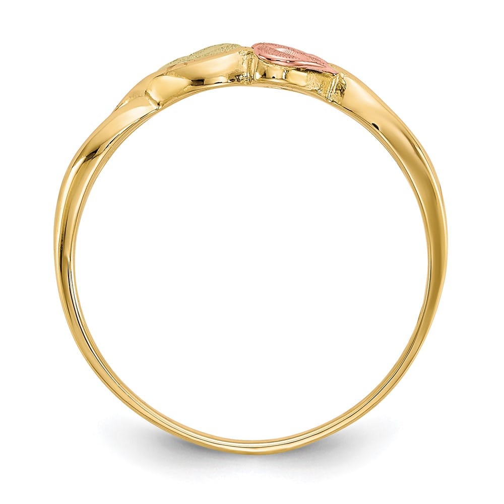 10K Tri-Color Black Hills Gold Two Heart Leaves Ring