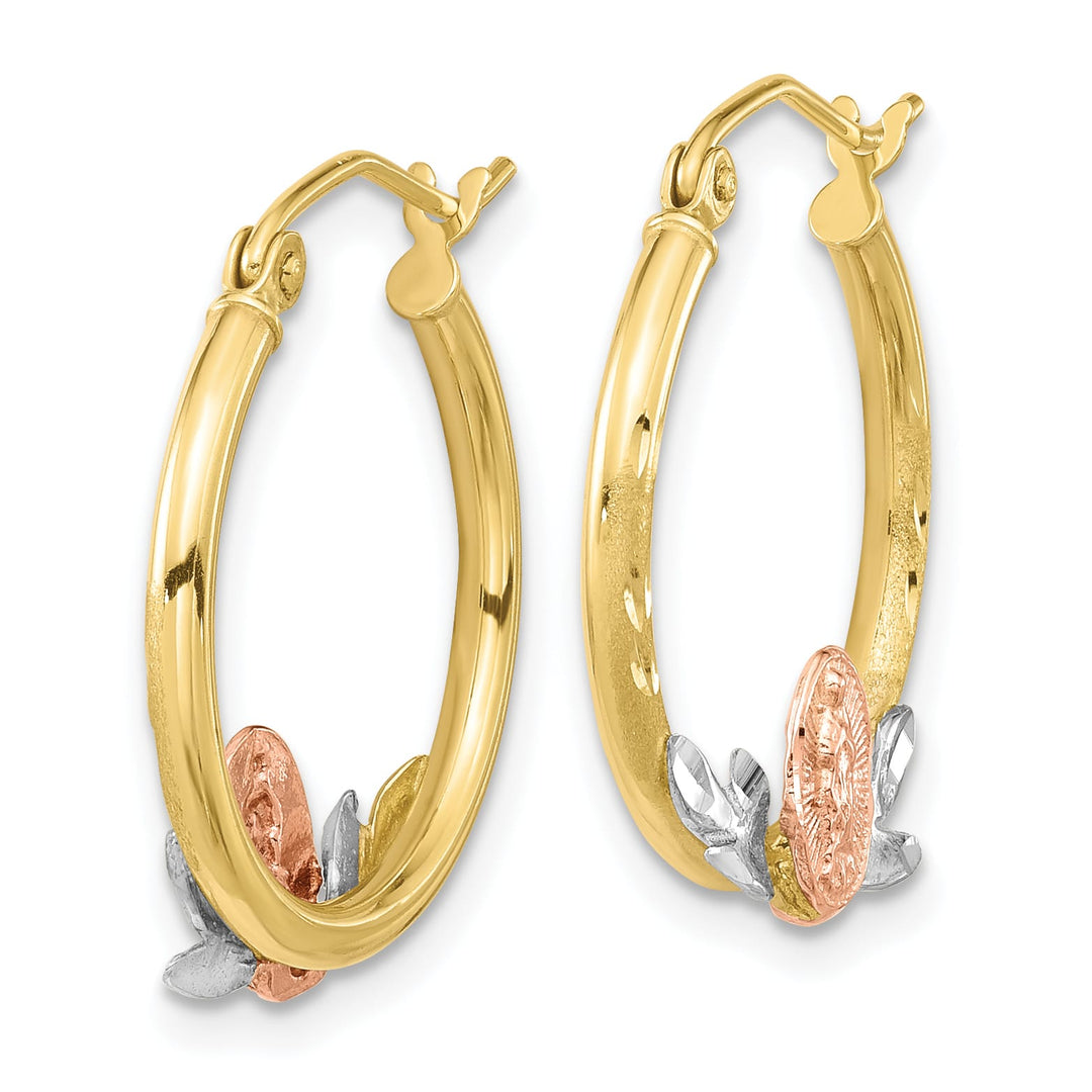 10k Tri-color Gold Our Lady of Guadalupe Diamond-cut Hoop Earrings, 22mm