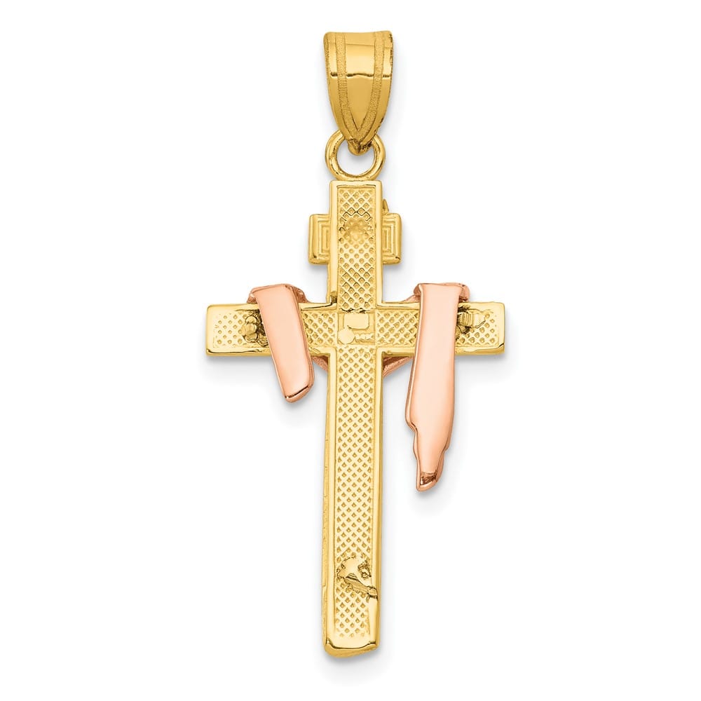 10K Tri-Color Gold Polished D.C. Large Draped INRI Crucifix Pendant