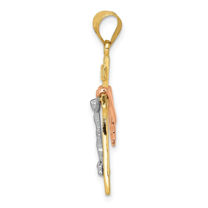 10K Tri-Color Gold Polished D.C. Large Draped INRI Crucifix Pendant