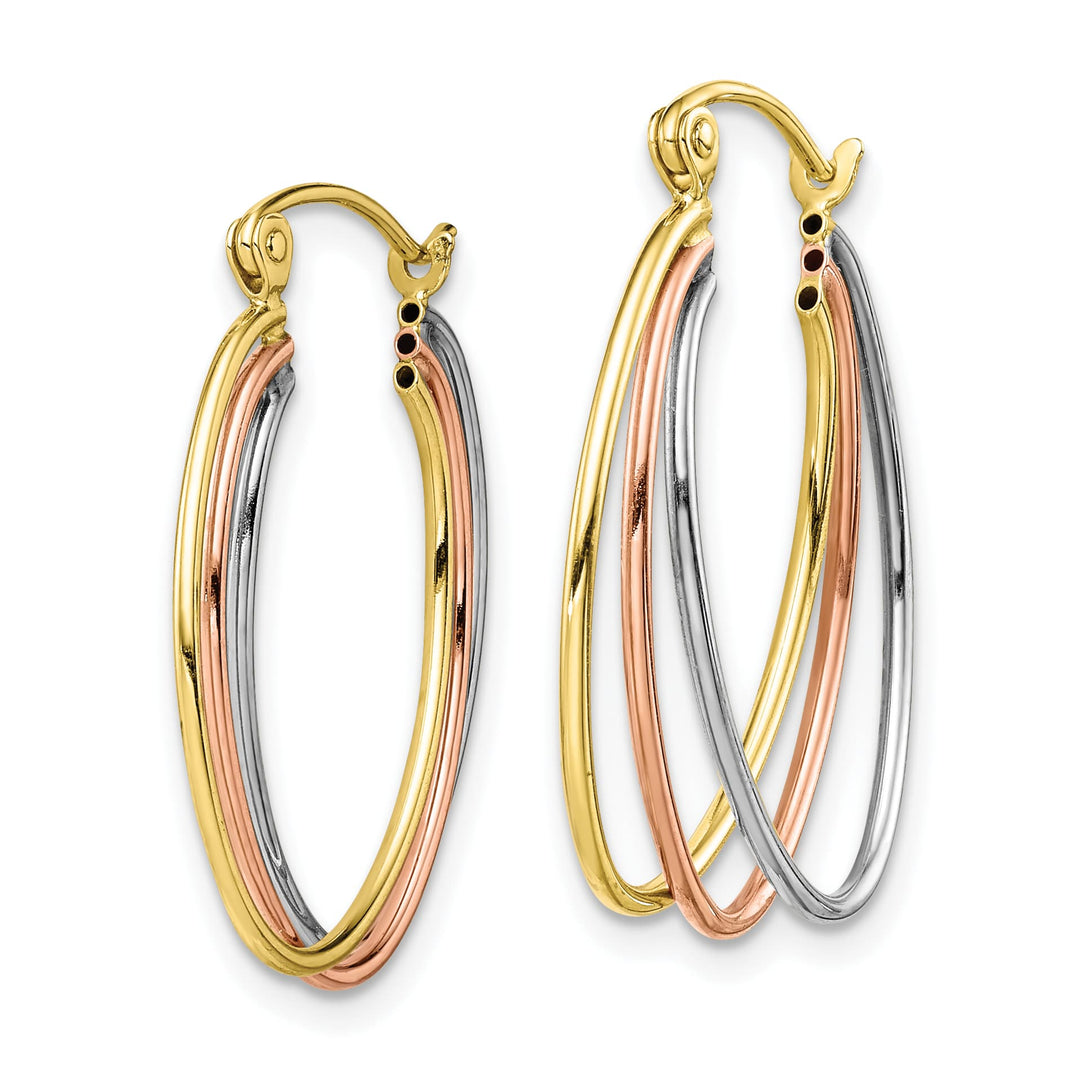 10k Tri-color Gold Polished Oval Triple Hoop Earrings