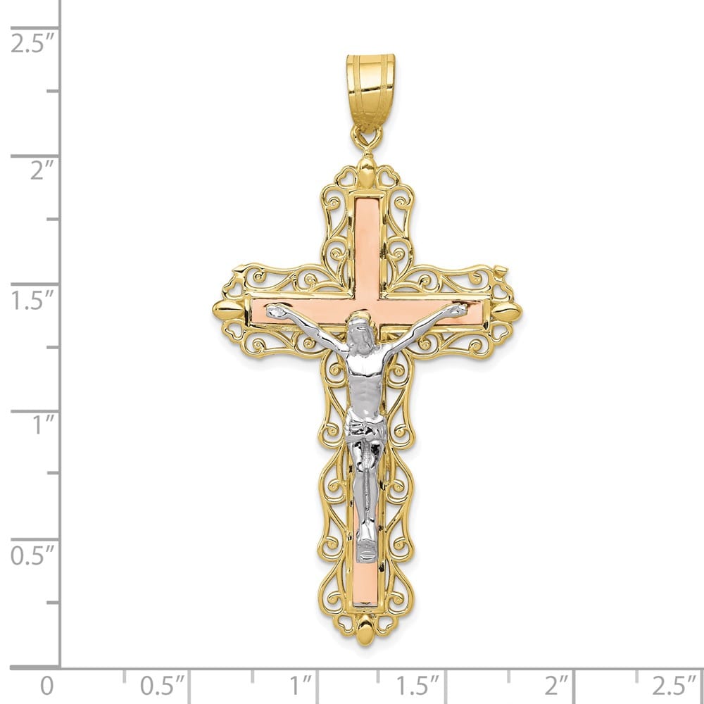 10K Tri-Color Gold Solid Polished D.C. Extra Large Crucifix Pendant