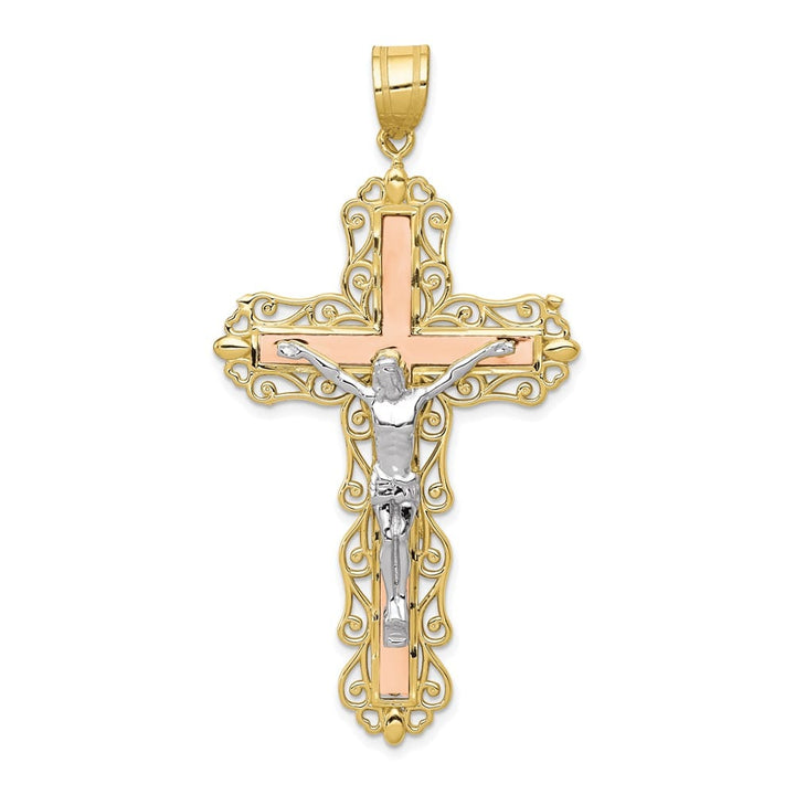 10K Tri-Color Gold Solid Polished D.C. Extra Large Crucifix Pendant