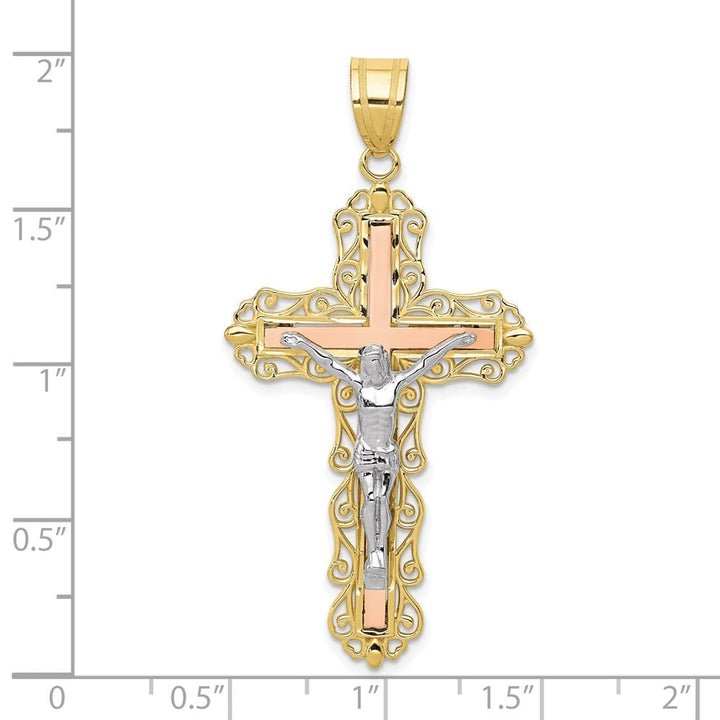 10K Tri-Color Gold Solid Polished D.C. Extra Large Crucifix Pendant