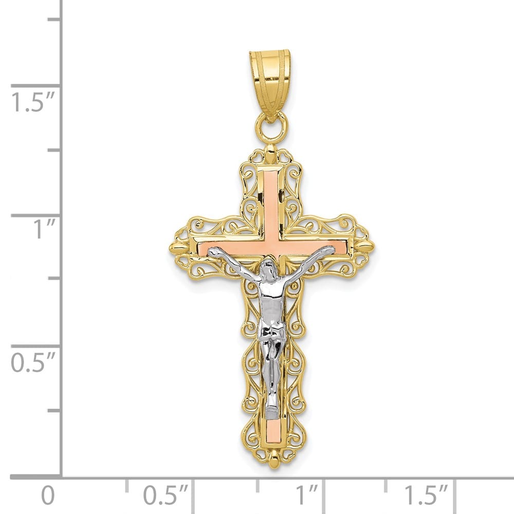 10K Tri-Color Gold Solid Polished D.C. Extra Large Crucifix Pendant