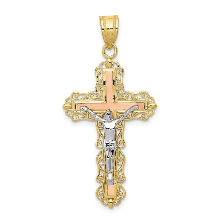 10K Tri-Color Gold Solid Polished D.C. Extra Large Crucifix Pendant