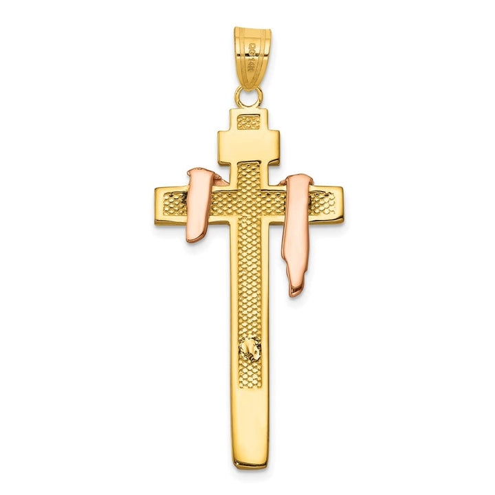 10K Tri-Color Gold Solid Polished Large Draped INRI Crucifix Pendant