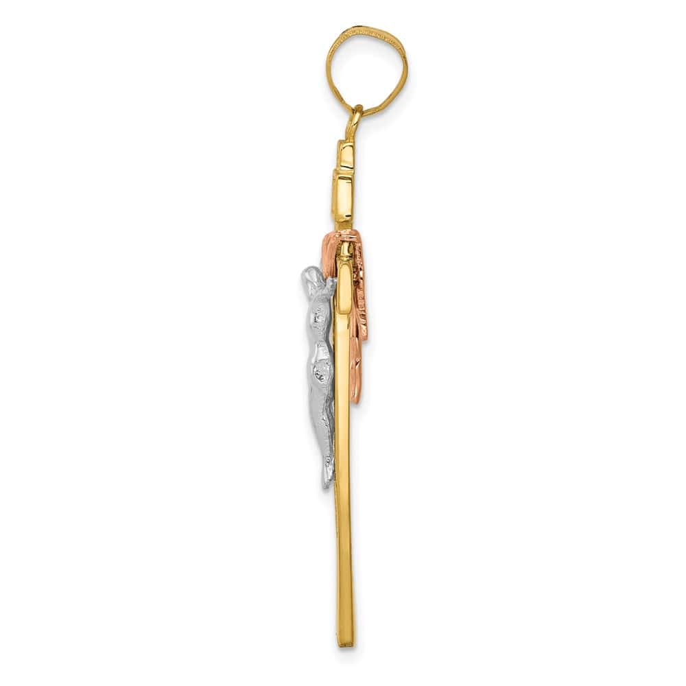 10K Tri-Color Gold Solid Polished Large Draped INRI Crucifix Pendant