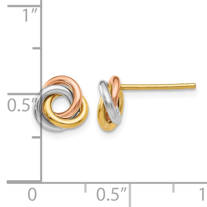 10k Tri-color Gold Twisted Knot Post Earrings