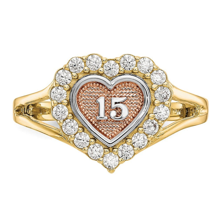10k Two-Tone Gold 15 Heart CZ Halo Ring