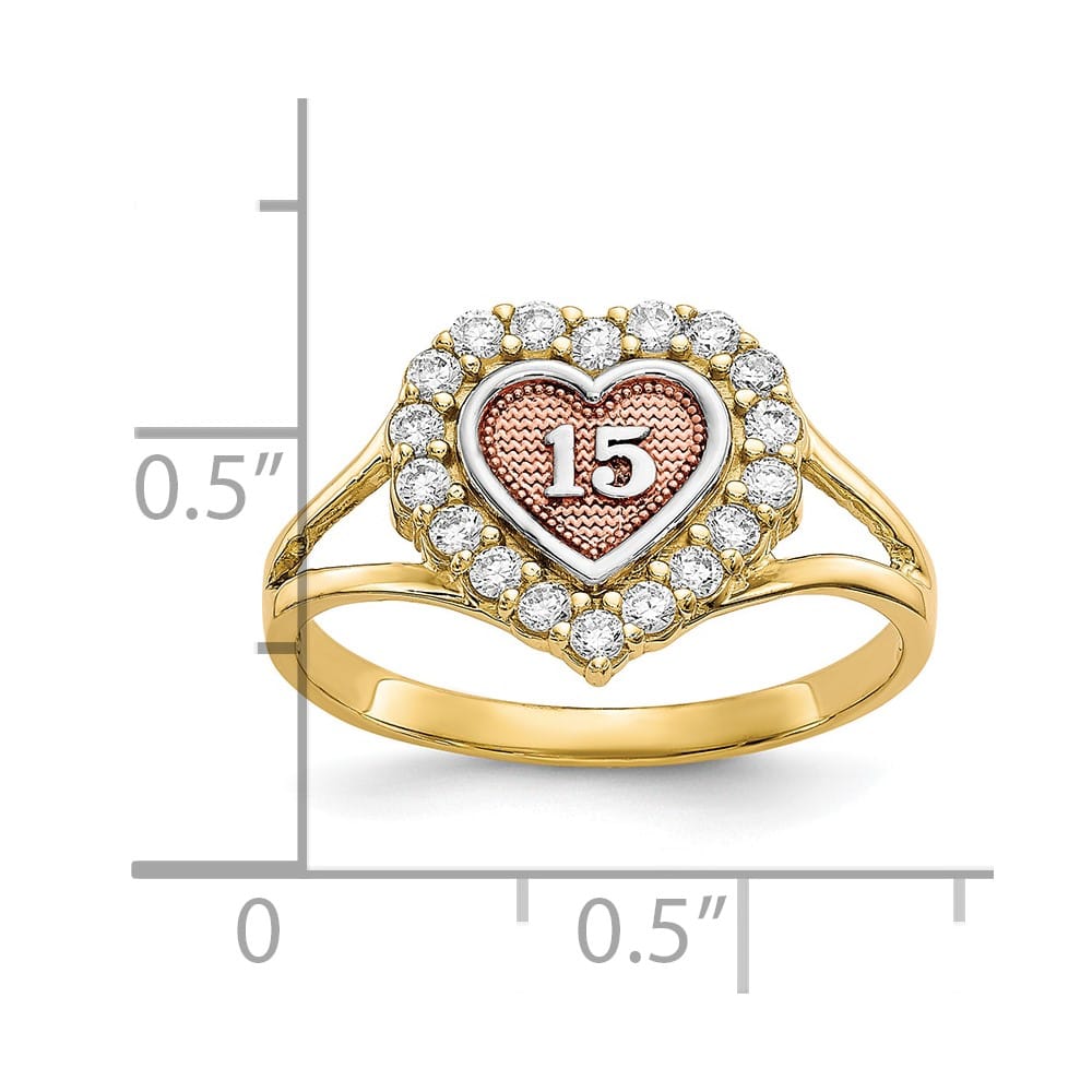 10k Two-Tone Gold 15 Heart CZ Halo Ring