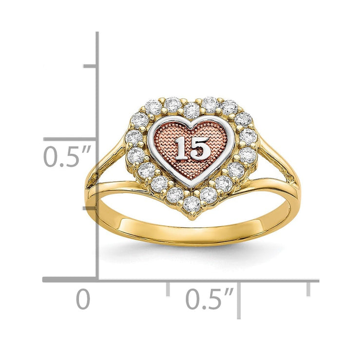 10k Two-Tone Gold 15 Heart CZ Halo Ring