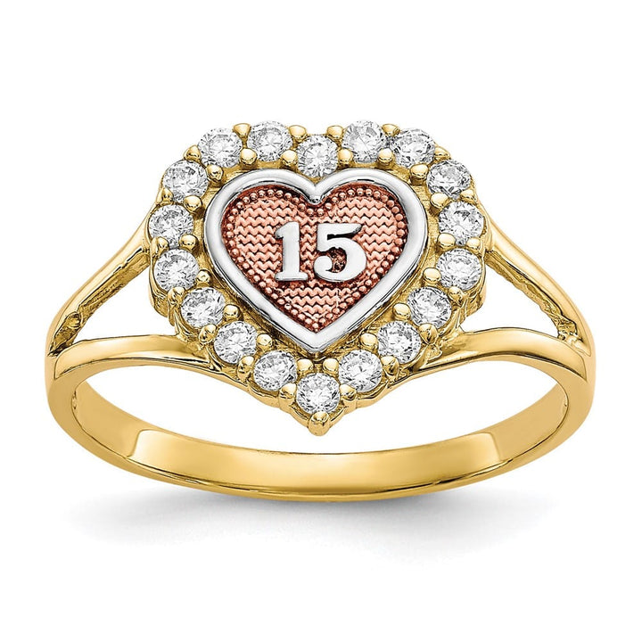10k Two-Tone Gold 15 Heart CZ Halo Ring