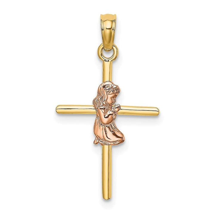 10K Two-Tone Gold 2-D Girl On Cross Charm