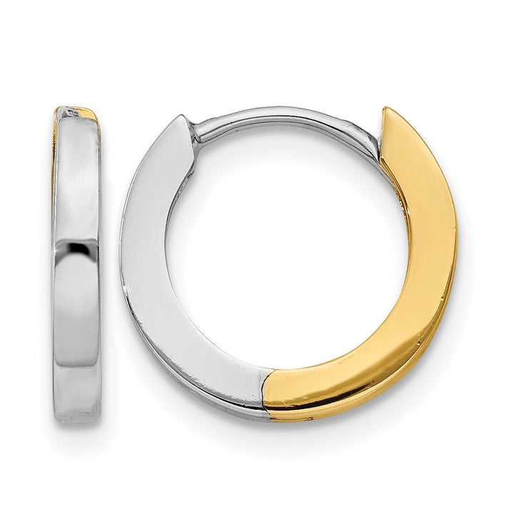 10k Two-tone Gold 2mm Round Hinged Hoop Earrings