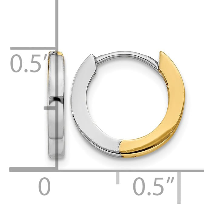 10k Two-tone Gold 2mm Round Hinged Hoop Earrings