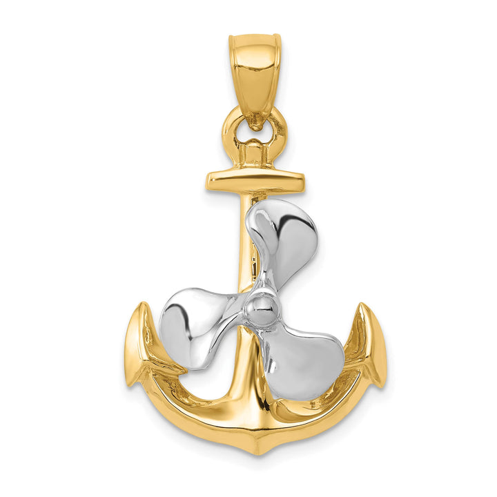 10K Two-Tone Gold 3-D Anchor with Moveable Propeller Pendant