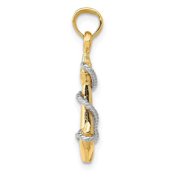 10K Two-Tone Gold 3-D Anchor with Rope Pendant