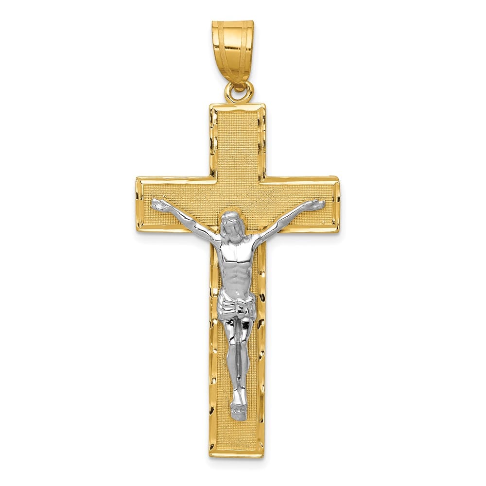 10K Two-Tone Gold Brushed D.C. Extra Large Latin Crucifix Pendant